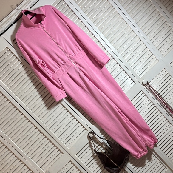 Pants - Pink Zip-Front Jumpsuit